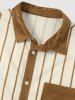 Chemise Rayure Verticale en Blocs de Couleurs avec Poche à Manches Courtes en Velours Côtelé - café XXL