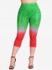 Legging Capri à Imprimé Pastèque de Grande Taille - Vert 1X