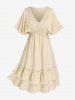Plus Size Guipure Lace Panel Swiss Dot Ruffles Butterfly Sleeves A Line Dress -  