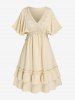 Plus Size Guipure Lace Panel Swiss Dot Ruffles Butterfly Sleeves A Line Dress -  