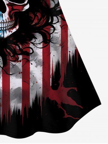 Gothic American Flag Skull Print Tankini Top (Adjustable Shoulder Strap)