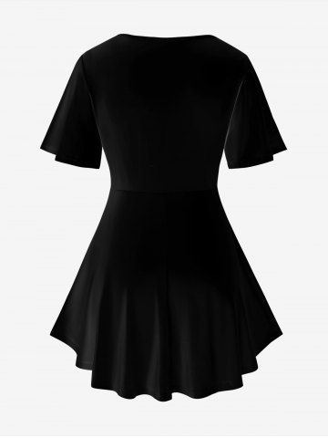 Gothic Skull American Flag Print Crisscross Short Sleeve T-Shirt