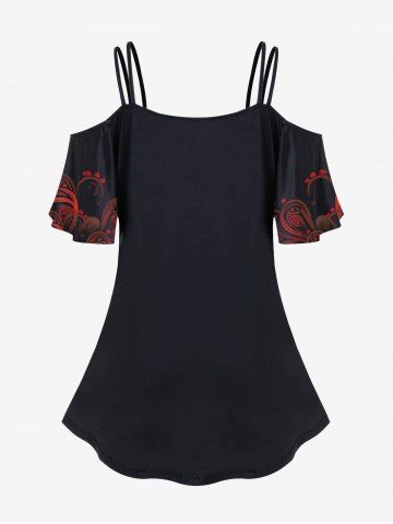 Gothic Heart Print Cold Shoulder T-shirt