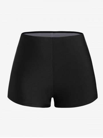 Plus Size Sunflower Flounce Cold Shoulder Mesh Boyleg Tankini Three Piece Swimsuit