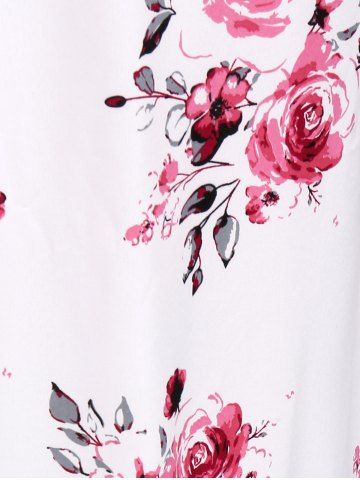 Plus Size 3D Floral Leaves Printed High Waisted Surplice Dress