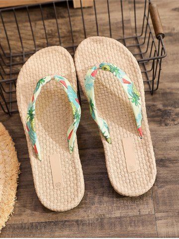 Vacation Beach Butterfly Pattern Espadrilles Straw Slip On Sandals Flip Flops - GREEN - EU 37