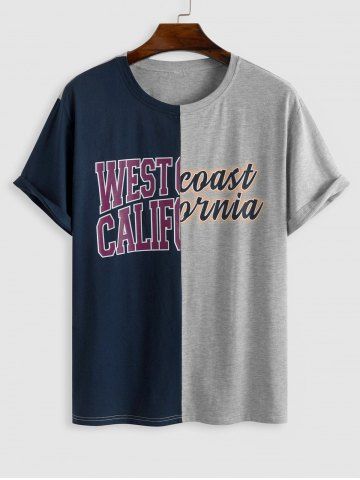 100% Cotton WEST COAST Colorblock Two Tone Tee - GRAY - M