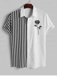 Chemise Motif de Rose Jointive à Manches Courtes - Blanc L