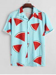 Lapel Collar Watermelon Print Beach Vacation Short Sleeves Shirt -  