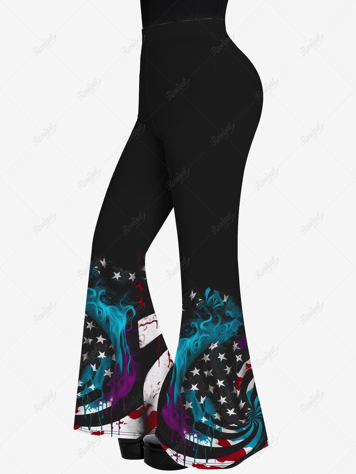 Affordable Gothic American Flag Print Flare Pants  