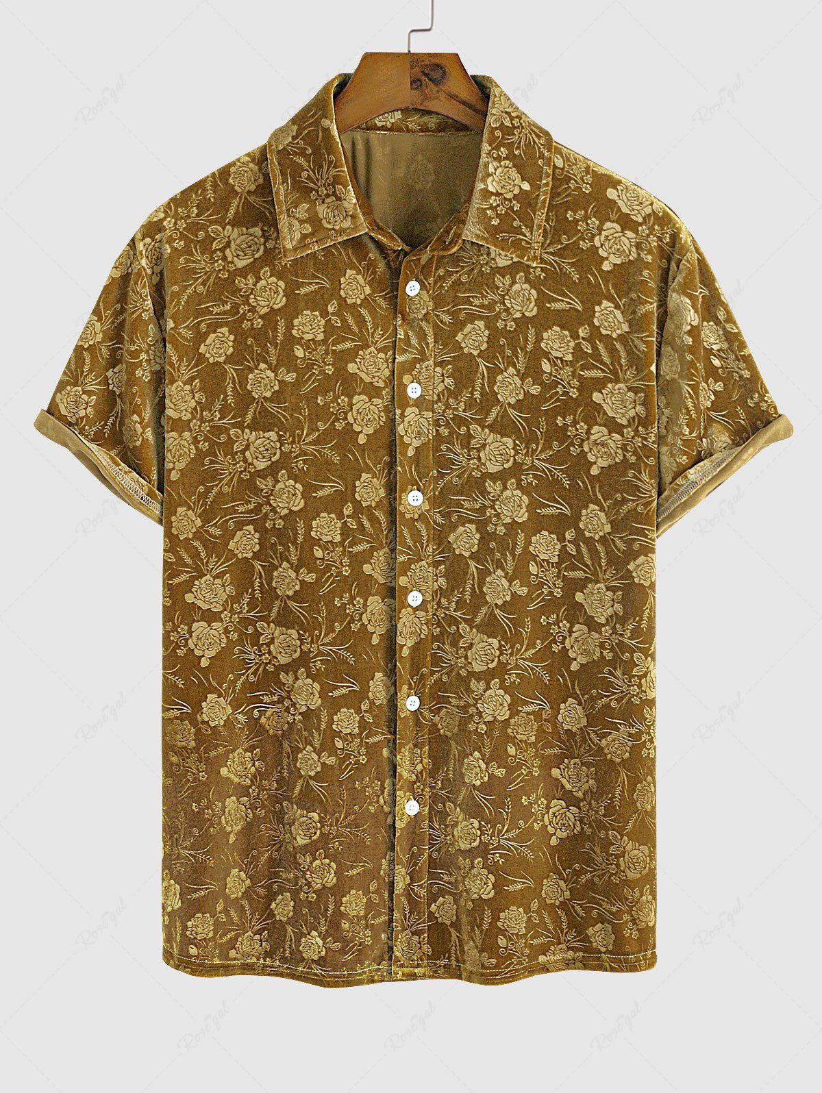 Unique Short Sleeves Rose Jacquard Velour Shirt  