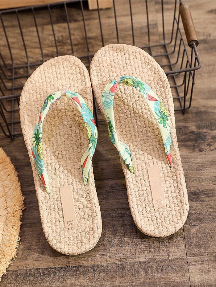 Shops Vacation Beach Butterfly Pattern Espadrilles Straw Slip On Sandals Flip Flops  