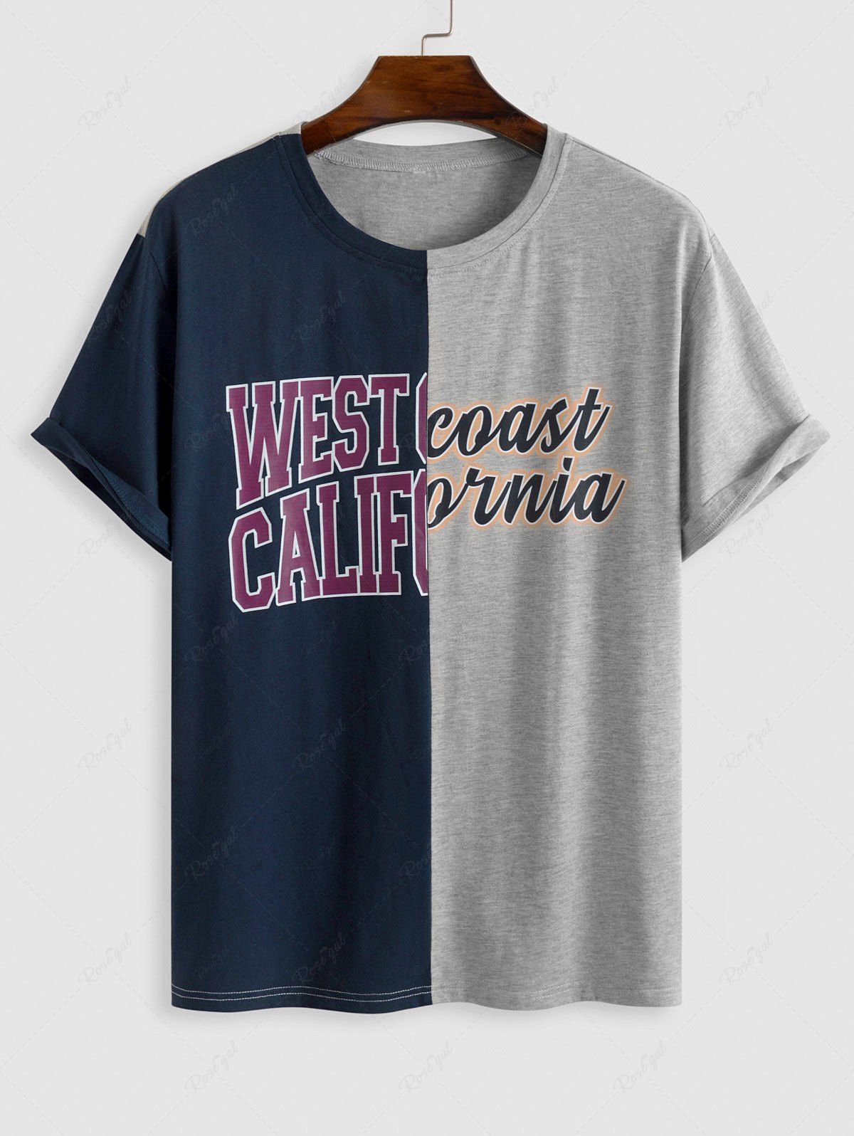 Online 100% Cotton WEST COAST Colorblock Two Tone Tee  