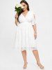 Plus Size Flutter Sleeves Cinched Ruched Surplice Lace Wedding Dress -  
