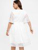 Plus Size Flutter Sleeves Cinched Ruched Surplice Lace Wedding Dress -  