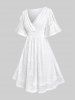 Plus Size Flutter Sleeves Cinched Ruched Surplice Lace Wedding Dress -  