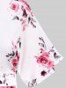 Plus Size 3D Floral Leaves Printed High Waisted Surplice Dress -  