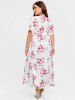 Plus Size 3D Floral Leaves Printed High Waisted Surplice Dress -  