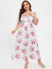 Plus Size 3D Floral Leaves Printed High Waisted Surplice Dress -  