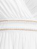 Maxi Robe de Soirée Superposée Embellie de Fausse Perle à Coupe Haute Grande Taille - Blanc 2X | US 18-20