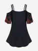 Gothic Heart Print Cold Shoulder T-shirt -  