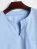 Chemise Texturé avec Poche en Avant en Coton et en Lin à Manches Longues - Bleu clair 2XL