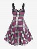 Plus Size Plaid Lace Up Zipper Heart Buckles Cami Dress -  