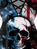 Gothic Skull American Flag Print Crisscross Short Sleeve T-Shirt -  