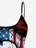 Haut de Tankini Gothique Drapeau Américain Crâne Imprimée à Bretelle Ajustable (Epaule) - Noir 5X