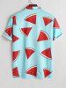 Lapel Collar Watermelon Print Beach Vacation Short Sleeves Shirt -  