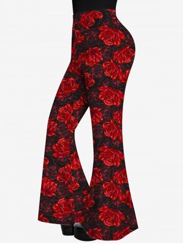 Pantalon Évasé Imprimé à Fleurs Gothique - RED - XS | US 6