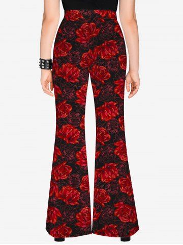 Gothic Flower Print Flare Pants