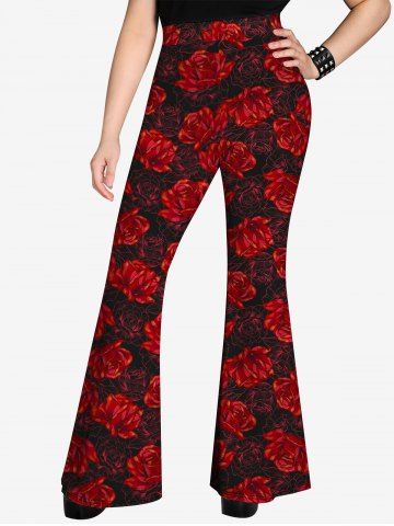 Gothic Flower Print Flare Pants
