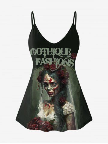 Gothic Flower Blood Bride Print Cami Top (Adjustable Shoulder Strap) - BLACK - M | US 10