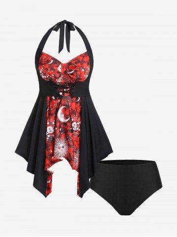 Gothic Halter Swim Top And Basic Solid Swim Bottom Gothic Outfit