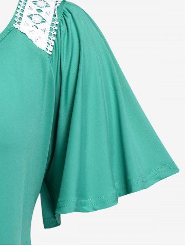 Plus Size Lace Trim Ruched Short Sleeve T-Shirt