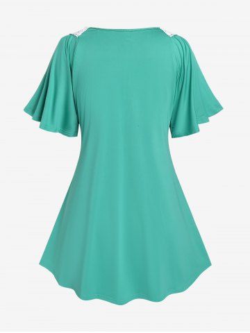 Plus Size Lace Trim Ruched Short Sleeve T-Shirt