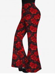 Pantalon Évasé Imprimé à Fleurs Gothique - Rouge 1X | US 14-16