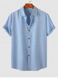 Chemise de Base Décontractée en Couleur Unie à Manches Courtes - Bleu clair XXL