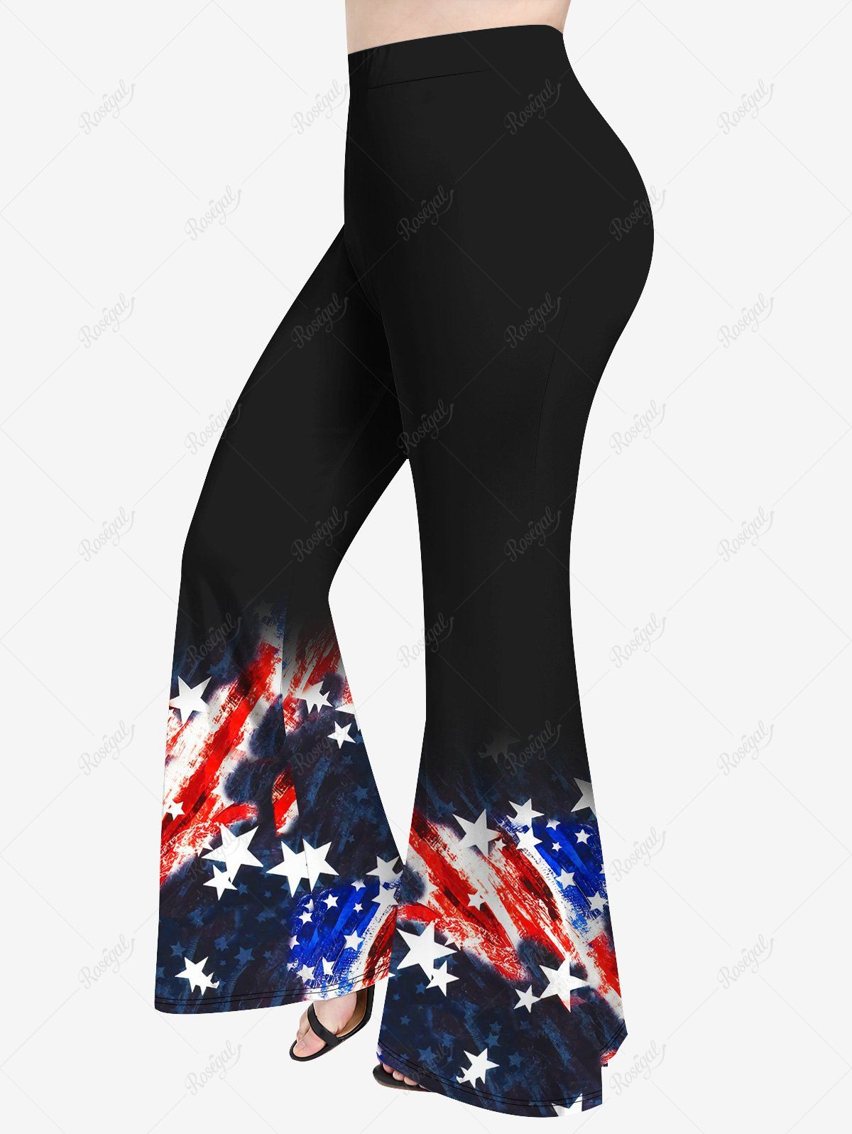 Hot Plus Size American Flag Print Flare Pants  