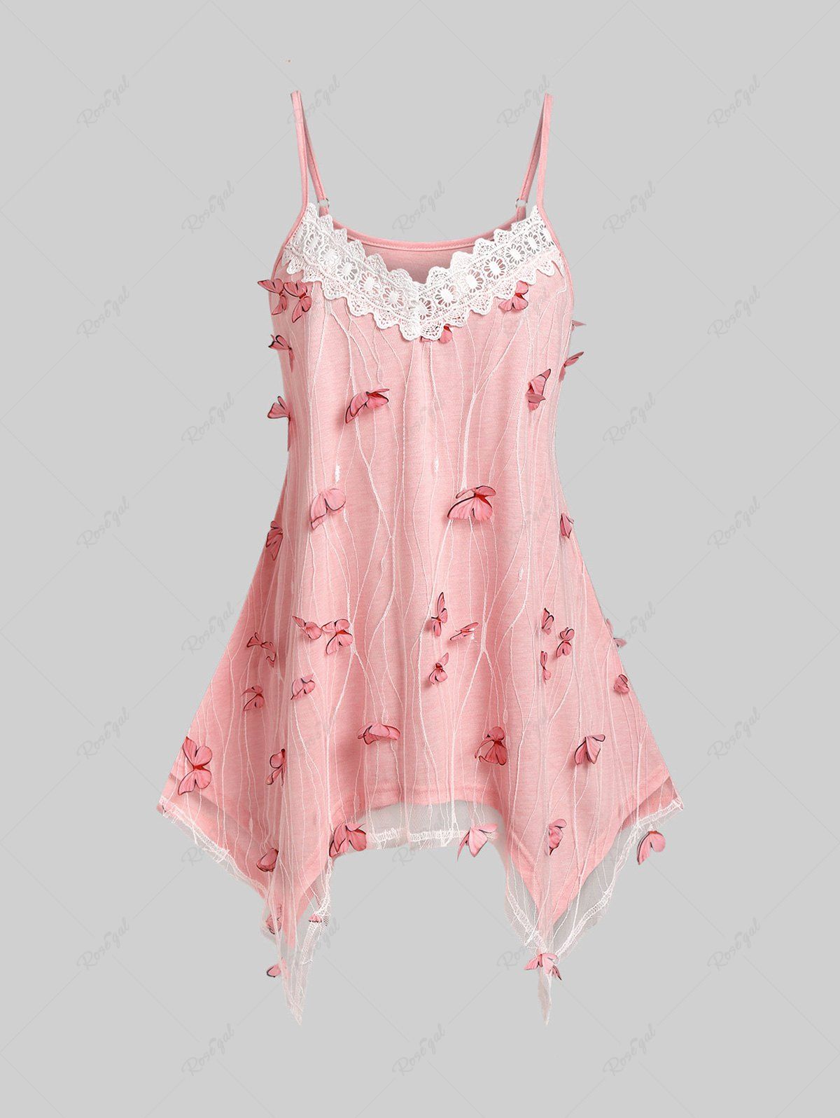 Affordable Plus Size Lace Panel Butterfly Handkerchief Tank Top  