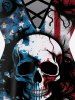 Gothic Skull American Flag Printed Crisscross Short Sleeve T-Shirt and Flare Pants Outfit -  