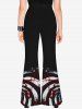 Gothic Skull American Flag Printed Crisscross Short Sleeve T-Shirt and Flare Pants Outfit -  