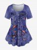 3D Butterfly American Flag Pockets Buttons Denim Print T-Shirt and Capri Jeggings Plus Size Outfits -  