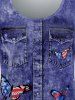 3D Butterfly American Flag Pockets Buttons Denim Print T-Shirt and Capri Jeggings Plus Size Outfits -  