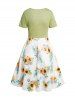 Sunflower Print Short Sleeve Faux Twinset Mini Dress -  