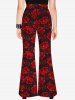 Gothic Flower Print Flare Pants -  