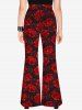 Gothic Flower Print Flare Pants -  