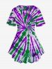 T-shirt Croisé Tie-Dye Imprimé à Col en V Grande Taille - Pourpre  L | US 12
