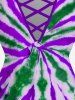Plus Size Tie Dye Print Crisscross V Neck Short Sleeve T-Shirt -  